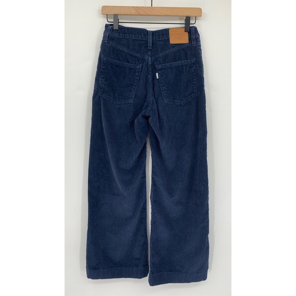 Levis Ribcage Wide Leg Corduroy Pants Women 27 Blue Fall Cotton Boho Classic - Picture 2 of 10